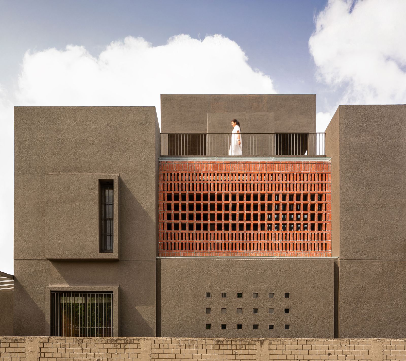 The brick screens and north façade